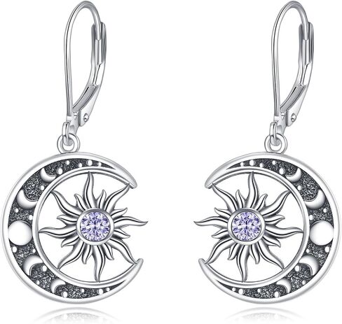 Birthstone Earrings 925 Sterling Silver Birthstone Dangle Earrings Sun Moon Jewelry Gifts for Women in Saudi Arabia