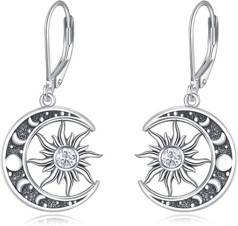 Birthstone Earrings 925 Sterling Silver Birthstone Dangle Earrings Sun Moon Jewelry Gifts for Women in Saudi Arabia