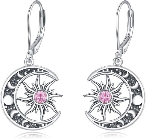 Birthstone Earrings 925 Sterling Silver Birthstone Dangle Earrings Sun Moon Jewelry Gifts for Women in Saudi Arabia