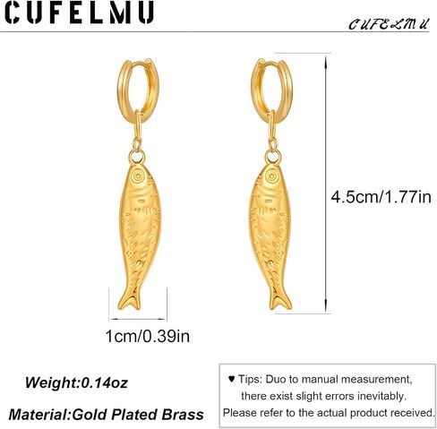 Gold Fish Dangle Earrings for Women, Fun Ocean-Inspired Hoop and Drop Styles for Summer Beach Look in Kuwait