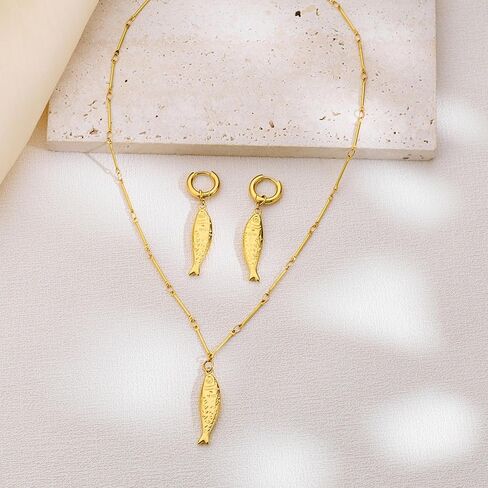 Gold Fish Dangle Earrings for Women, Fun Ocean-Inspired Hoop and Drop Styles for Summer Beach Look in Kuwait
