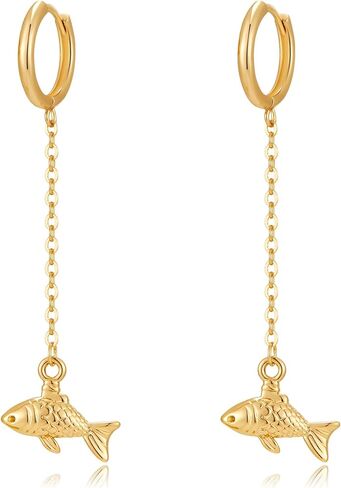 Gold Fish Dangle Earrings for Women, Fun Ocean-Inspired Hoop and Drop Styles for Summer Beach Look in Saudi Arabia