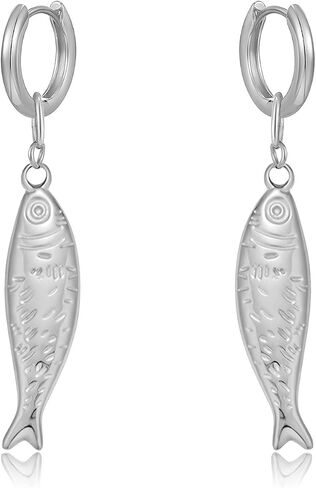 Gold Fish Dangle Earrings for Women, Fun Ocean-Inspired Hoop and Drop Styles for Summer Beach Look in Kuwait