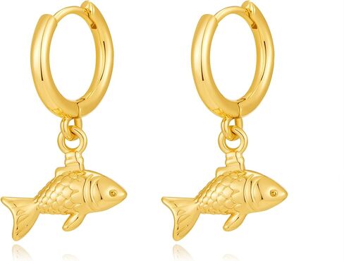 Gold Fish Dangle Earrings for Women, Fun Ocean-Inspired Hoop and Drop Styles for Summer Beach Look in Kuwait