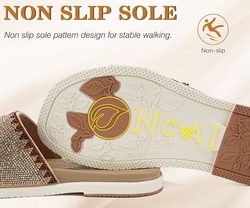 ONCAI Womens Sandals with Rhinestone Ladies Flat Slides, Glitter Sparkly Summer Beach Vacation Comfort Square Open Toe Sandalias Mujer 2026 with Outdoor Rubber Soles Beige White US Size 9 in Saudi Arabia