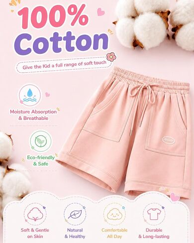 3 Pack Girls Bermuda Short-100% Cotton, Cargo Athletic Shorts Knee Length w/Drawstring Pockets for Soccer Sports/Daily Wear in Kuwait