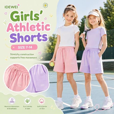 3 Pack Girls Bermuda Short-100% Cotton, Cargo Athletic Shorts Knee Length w/Drawstring Pockets for Soccer Sports/Daily Wear in Kuwait
