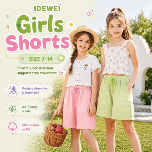 3 Pack Girls Bermuda Short-100% Cotton, Cargo Athletic Shorts Knee Length w/Drawstring Pockets for Soccer Sports/Daily Wear in Kuwait