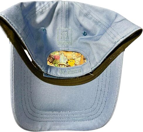 Robin Ruth Quality Ball Cap Hat Alaska Bear in River Salmon Fish Graffic Bill and Embroidered Detail Lake Blue in Saudi Arabia