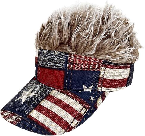 Mens Visor Cap with Hair Wig Spiked, Novelty Baseball Hat Adjustable Wide Brim Peaked Golf Dad Hat Funny Party Hats in Kuwait