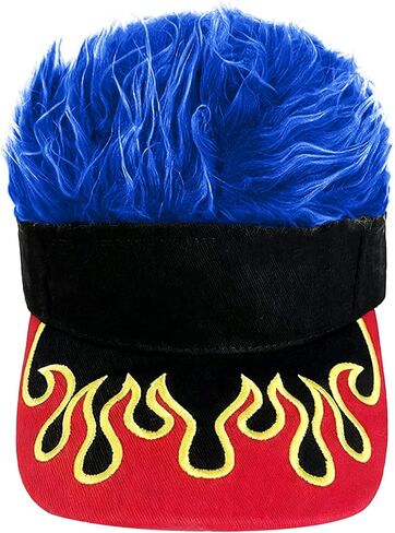 Mens Visor Cap with Hair Wig Spiked, Novelty Baseball Hat Adjustable Wide Brim Peaked Golf Dad Hat Funny Party Hats in Kuwait