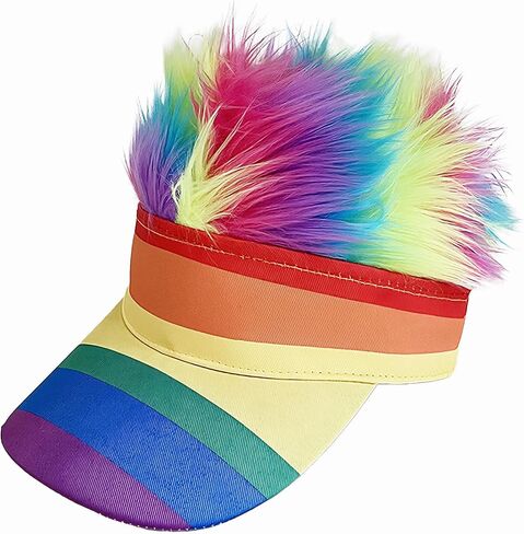 Mens Visor Cap with Hair Wig Spiked, Novelty Baseball Hat Adjustable Wide Brim Peaked Golf Dad Hat Funny Party Hats in Kuwait