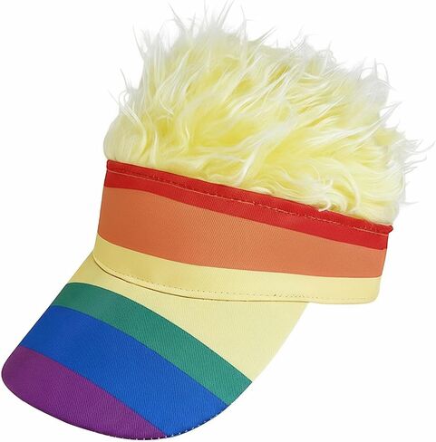 Mens Visor Cap with Hair Wig Spiked, Novelty Baseball Hat Adjustable Wide Brim Peaked Golf Dad Hat Funny Party Hats in Kuwait