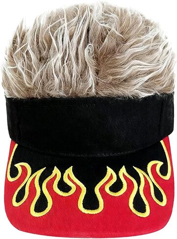 Mens Visor Cap with Hair Wig Spiked, Novelty Baseball Hat Adjustable Wide Brim Peaked Golf Dad Hat Funny Party Hats in Kuwait