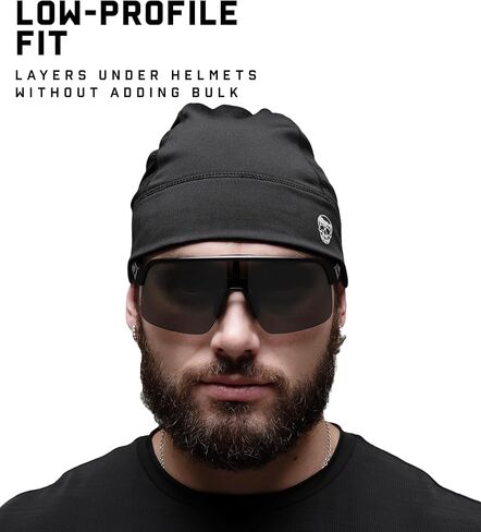 Gymreapers Skull Cap for Men & Women - Lightweight Breathable Helmet Liner Beanie Hat for Cold Weather, Cycling, Running, Outdoor Sports, Motorcycle & Workouts Black in Kuwait