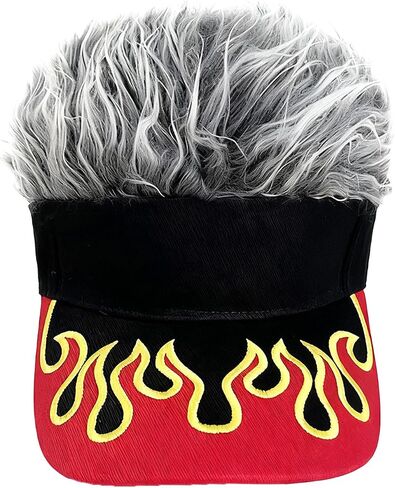 Mens Visor Cap with Hair Wig Spiked, Novelty Baseball Hat Adjustable Wide Brim Peaked Golf Dad Hat Funny Party Hats in Kuwait