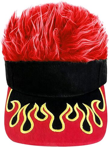 Mens Visor Cap with Hair Wig Spiked, Novelty Baseball Hat Adjustable Wide Brim Peaked Golf Dad Hat Funny Party Hats in Kuwait