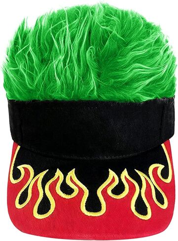 Mens Visor Cap with Hair Wig Spiked, Novelty Baseball Hat Adjustable Wide Brim Peaked Golf Dad Hat Funny Party Hats in Kuwait