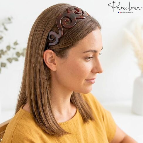 Parcelona French Swirls Wide 1.5" Tortoise Shell Celluloid Acetate Flexible No Slip Sturdy and Durable Hair Clips Hair Headband for Women and Girls, Made in France in Kuwait