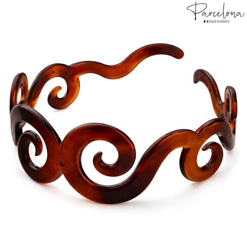 Parcelona French Swirls Wide 1.5" Tortoise Shell Celluloid Acetate Flexible No Slip Sturdy and Durable Hair Clips Hair Headband for Women and Girls, Made in France in Kuwait