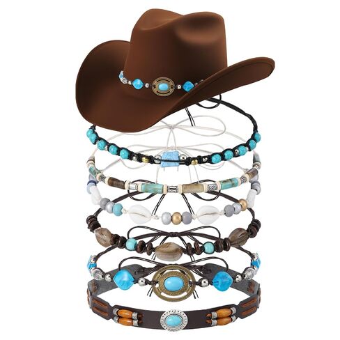 6Pcs Cowboy Hat Bands, 6 Styls Adjustable Cowboy Hat Band, Ethnic Western Hats Belts, Rural Classical Turquoise Beaded HatBands for Women Men, Western Hatbands Decorating Supplies in Kuwait