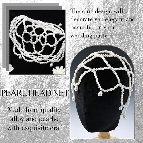 Wedding Pearl Head Chain White Tassel Pearl Hair Cap 1920s Flapper Cap Headpiece Elegant Great Gatsby Headband Prom Bridal Costume Hair Accessories Jewelry for Brides Women in Saudi Arabia