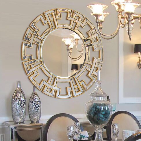 Chende Gold Mirrors for Decor, 32'' Round Wall Mirror with Beveled Glass Frame, Modern Decorative Mirror with Wood Frame for Living Room, Entryway, Dining Room, Bathroom in Saudi Arabia