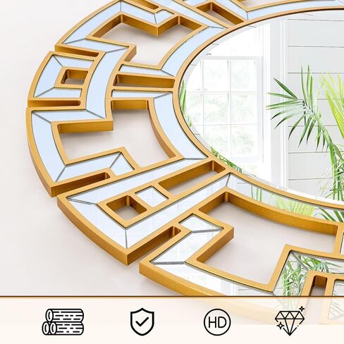 Chende Gold Mirrors for Decor, 32'' Round Wall Mirror with Beveled Glass Frame, Modern Decorative Mirror with Wood Frame for Living Room, Entryway, Dining Room, Bathroom in Saudi Arabia