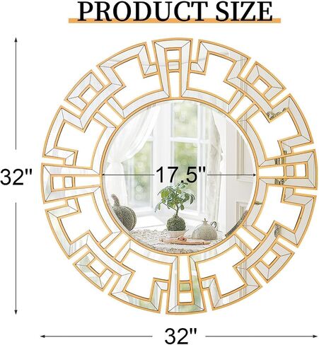 Chende Gold Mirrors for Decor, 32'' Round Wall Mirror with Beveled Glass Frame, Modern Decorative Mirror with Wood Frame for Living Room, Entryway, Dining Room, Bathroom in Saudi Arabia