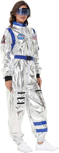 Astronaut Costume Adult Women Silver Space Suit Astronaut Jumpsuit with Belt Halloween Cosplay Costume in Saudi Arabia