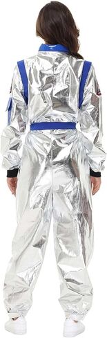 Astronaut Costume Adult Women Silver Space Suit Astronaut Jumpsuit with Belt Halloween Cosplay Costume in Saudi Arabia