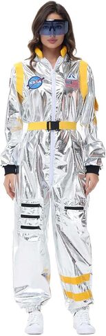 Astronaut Costume Adult Women Silver Space Suit Astronaut Jumpsuit with Belt Halloween Cosplay Costume in Saudi Arabia