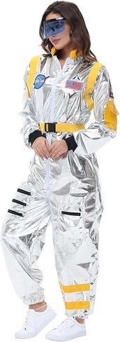 Astronaut Costume Adult Women Silver Space Suit Astronaut Jumpsuit with Belt Halloween Cosplay Costume in Saudi Arabia