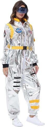 Astronaut Costume Adult Women Silver Space Suit Astronaut Jumpsuit with Belt Halloween Cosplay Costume in Saudi Arabia