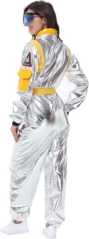 Astronaut Costume Adult Women Silver Space Suit Astronaut Jumpsuit with Belt Halloween Cosplay Costume in Saudi Arabia