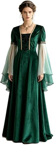 Medieval Renaissance Dress, Green Ren Faire Elf Costume Gown with Bell Sleeves in Saudi Arabia