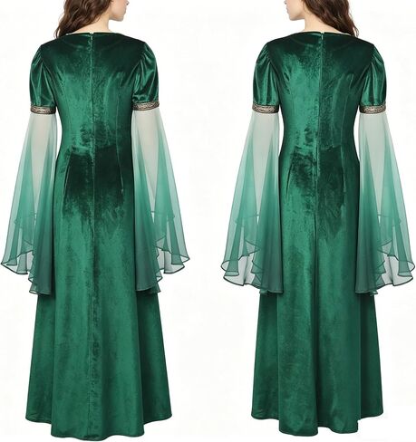 Medieval Renaissance Dress, Green Ren Faire Elf Costume Gown with Bell Sleeves in Saudi Arabia