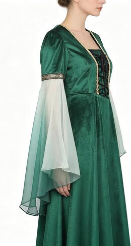 Medieval Renaissance Dress, Green Ren Faire Elf Costume Gown with Bell Sleeves in Saudi Arabia