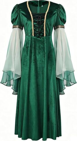 Medieval Renaissance Dress, Green Ren Faire Elf Costume Gown with Bell Sleeves in Saudi Arabia