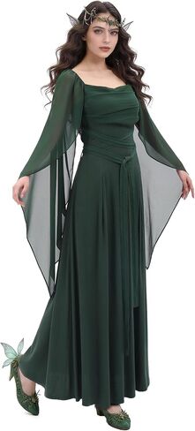 Women's Medieval Dress Split Bell Sleeve Fantasy Fairy Costume Renaissance Ren Faire Dresses with Belt in Saudi Arabia