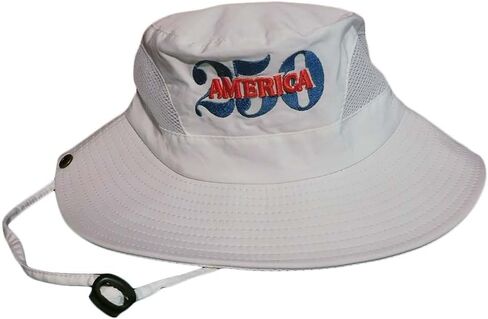 Trade Winds America 250 White 1776 Embroidered Outdoor Bucket Boonie Sun Hat w/Chin Strap in Kuwait