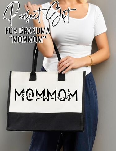 هدايا InnoBeta Mommom للجدة، حقيبة حمل قماشية في عيد الميلاد أو عيد الميلاد، حقيبة مع إغلاق بسحاب علوي وحزام كتف - Mommom المباركة in Kuwait