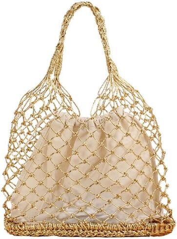 Woven Tote Bag for Women Large Mesh Beach Bag Tote Holiday Bucket Bags Casual Shopping Straw Purse Boho Bag Handbag in Saudi Arabia