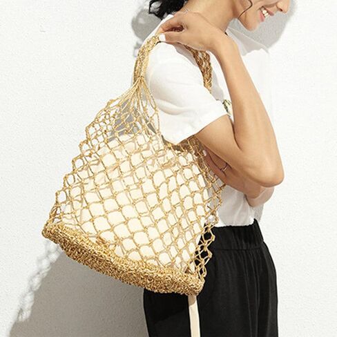 Woven Tote Bag for Women Large Mesh Beach Bag Tote Holiday Bucket Bags Casual Shopping Straw Purse Boho Bag Handbag in Saudi Arabia