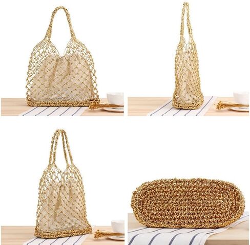 Woven Tote Bag for Women Large Mesh Beach Bag Tote Holiday Bucket Bags Casual Shopping Straw Purse Boho Bag Handbag in Saudi Arabia