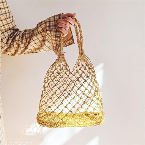 Woven Tote Bag for Women Large Mesh Beach Bag Tote Holiday Bucket Bags Casual Shopping Straw Purse Boho Bag Handbag in Saudi Arabia