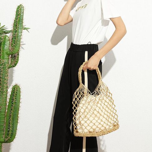 Woven Tote Bag for Women Large Mesh Beach Bag Tote Holiday Bucket Bags Casual Shopping Straw Purse Boho Bag Handbag in Saudi Arabia