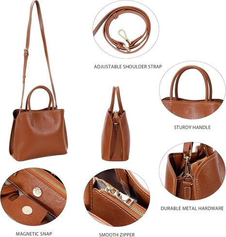 Full Grain Leather Tote Bag for Women, Cowhide Work Bag with 3 Compartments, Soft Shoulder Purse Handbag for Office, Daily Carry, Commute, Gift in Saudi Arabia
