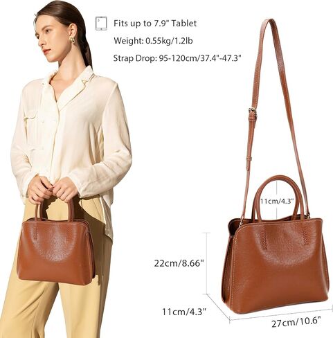 Full Grain Leather Tote Bag for Women, Cowhide Work Bag with 3 Compartments, Soft Shoulder Purse Handbag for Office, Daily Carry, Commute, Gift in Saudi Arabia
