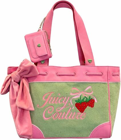 Juicy Couture Retro Strawberry Tote Bag, Terry Cloth with Mini Pouch, 13" W x 11" H x 5" D in Saudi Arabia
